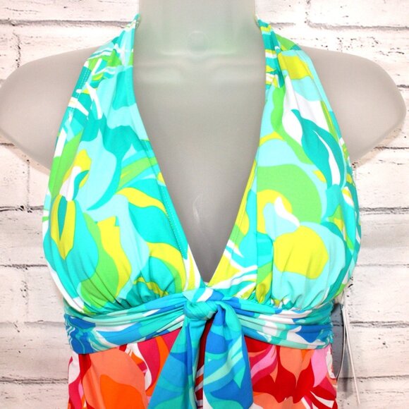 Bleu by Rod Beattie Womens Tie-Front Halter Tankini Multi Size 8 NWT - Picture 6 of 8